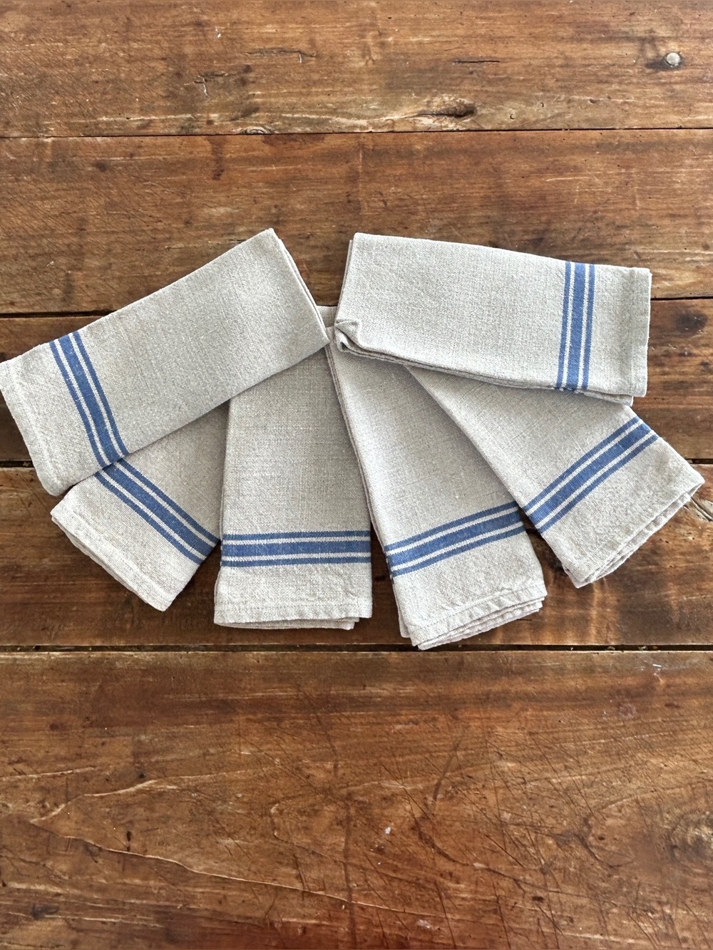 Made in France Thieffry 100% Linen Stripe Napkins French Cottage Blue